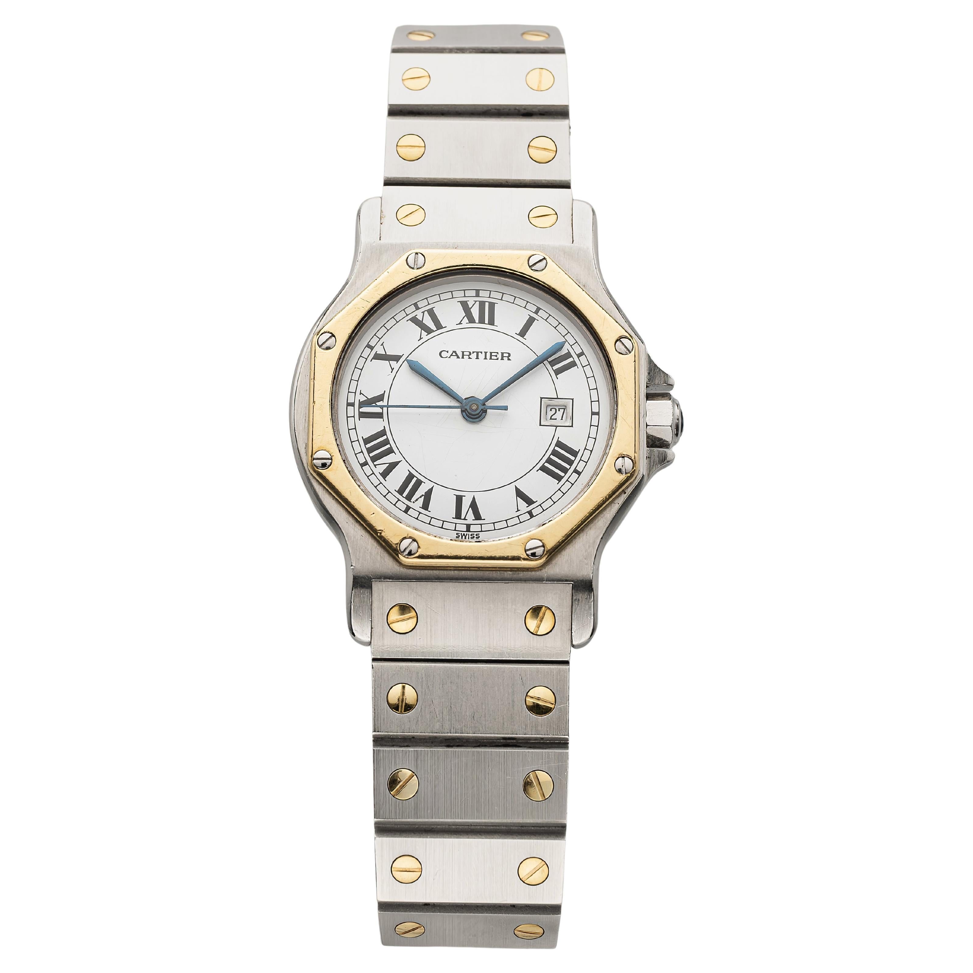 Vintage Cartier Santos Octagon Reference 2966 Two-Tone Automatic White Roman