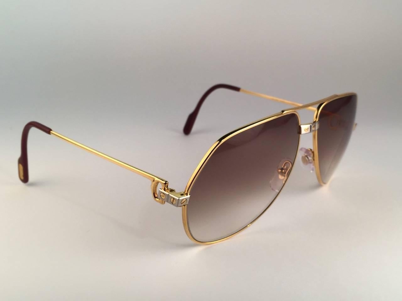 Women's or Men's Vintage Cartier Santos Screws 1983 59mm 18K Heavy Plated Sunglasses France For Sale