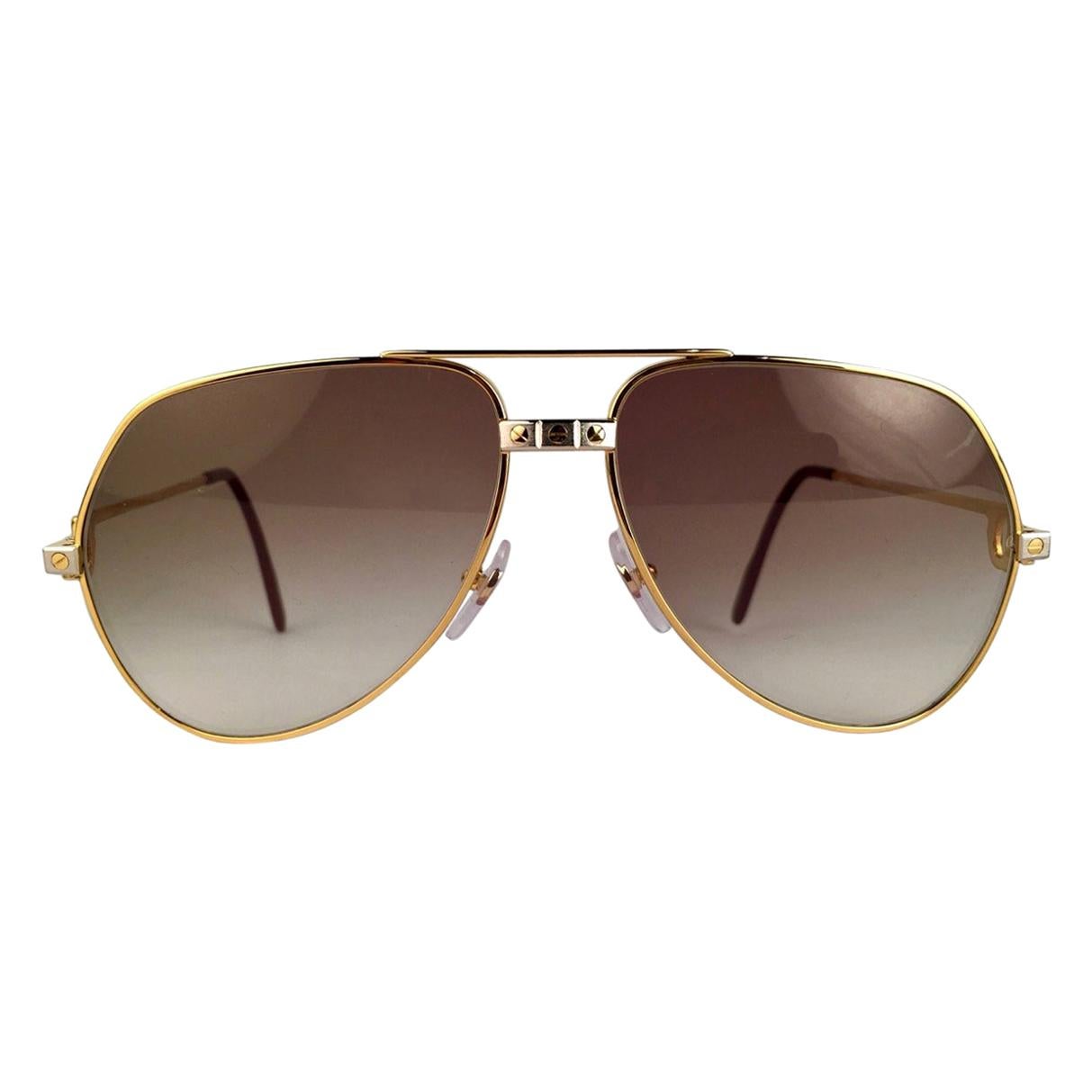Vintage Cartier Santos Screws 56mm Heavy Plated Sunglasses France at ...