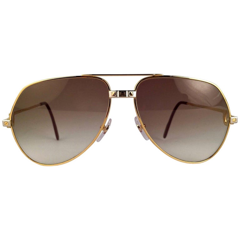 Vintage Cartier Santos Screws 56mm Heavy Plated Sunglasses France at ...