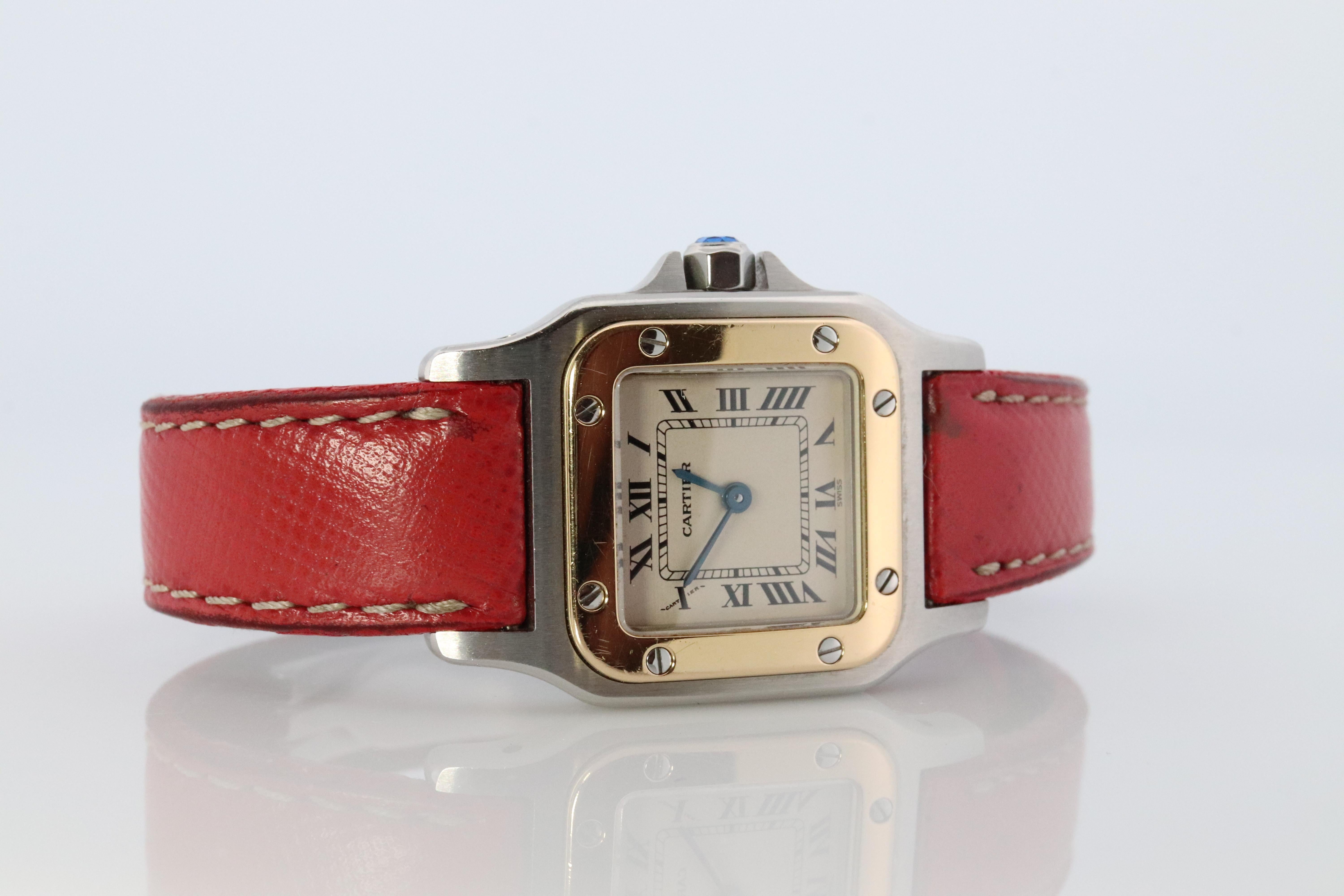 Cartier Santos-Uhr im Vintage-Stil. Santos de Cartier 1057930 SS und 18k YG (Cabochon)
