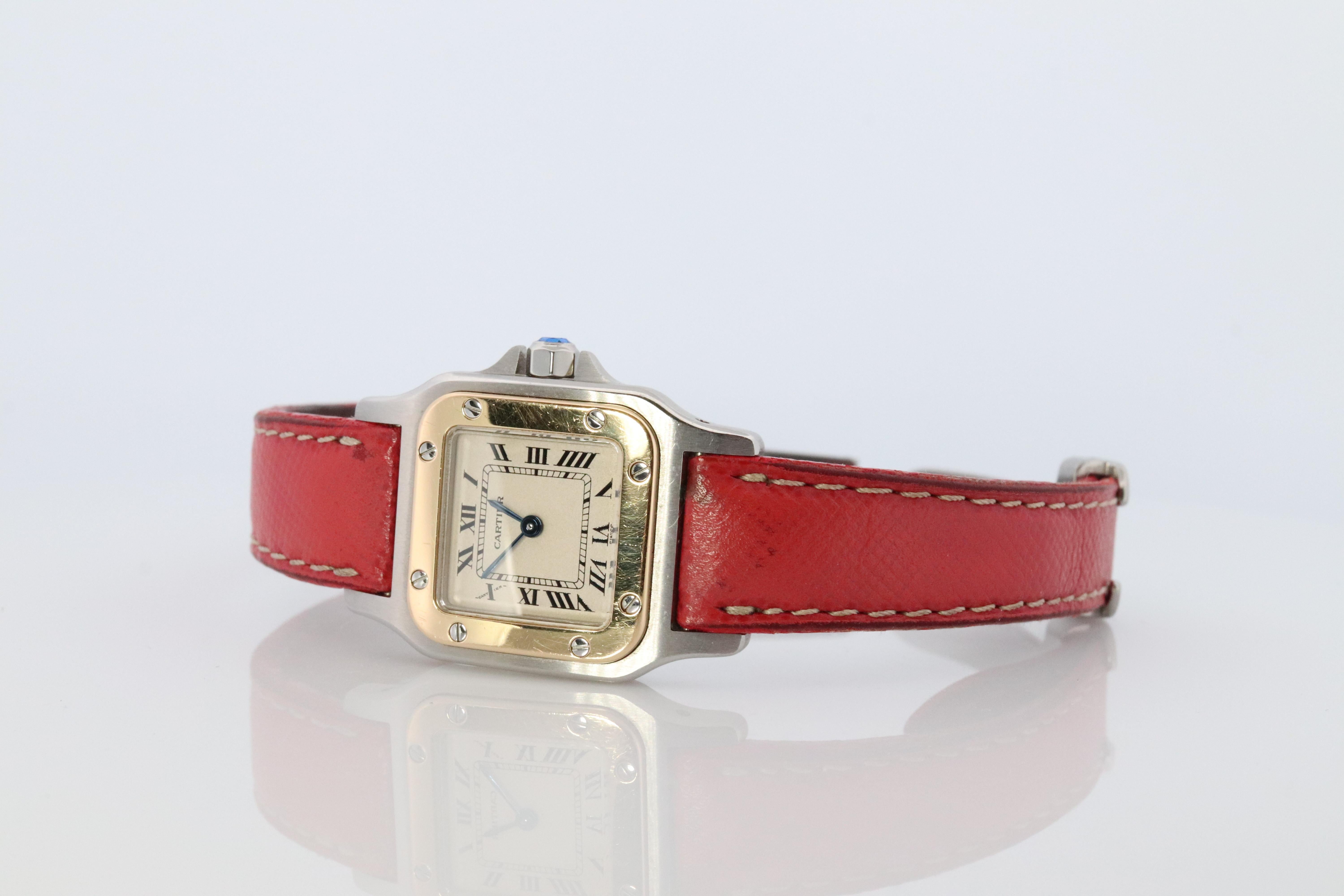 Cartier Santos-Uhr im Vintage-Stil. Santos de Cartier 1057930 SS und 18k YG im Zustand „Gut“ in Port Charlotte, FL