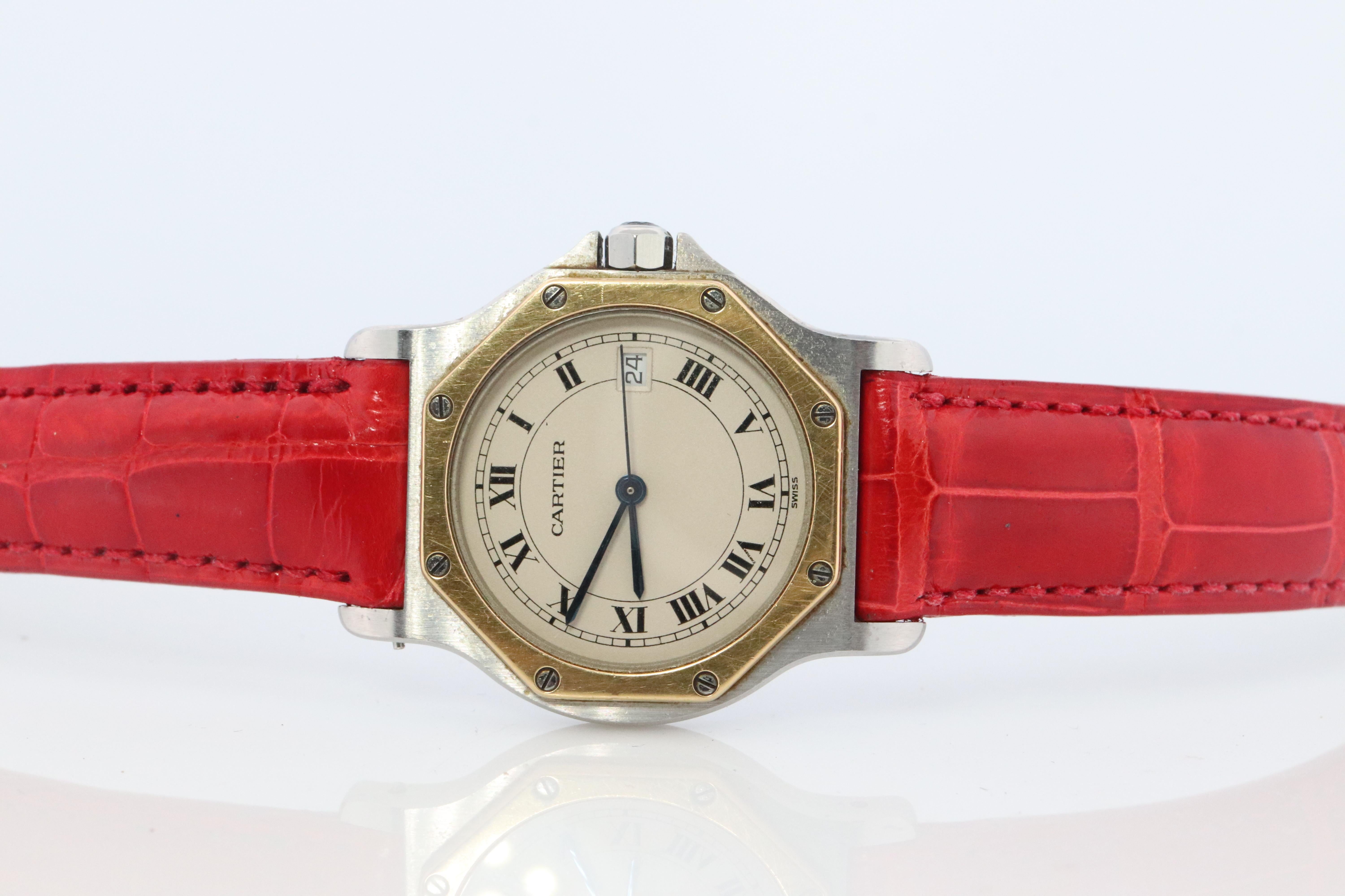Cartier Santos-Uhr im Vintage-Stil. Santos de Cartier Octo 187902 aus Sterling und 18k im Zustand „Gut“ in Port Charlotte, FL