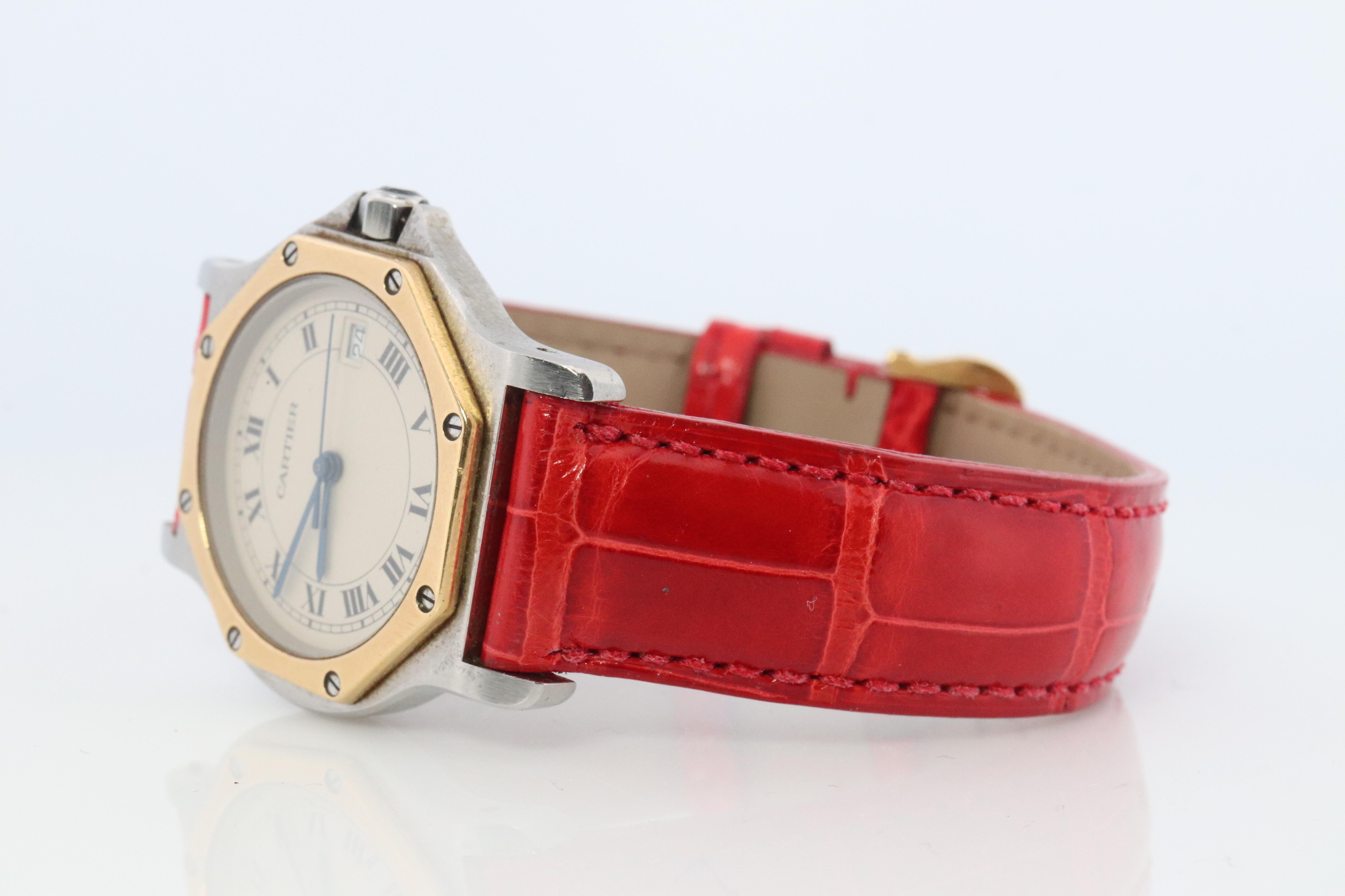 Cartier Santos-Uhr im Vintage-Stil. Santos de Cartier Octo 187902 aus Sterling und 18k Damen
