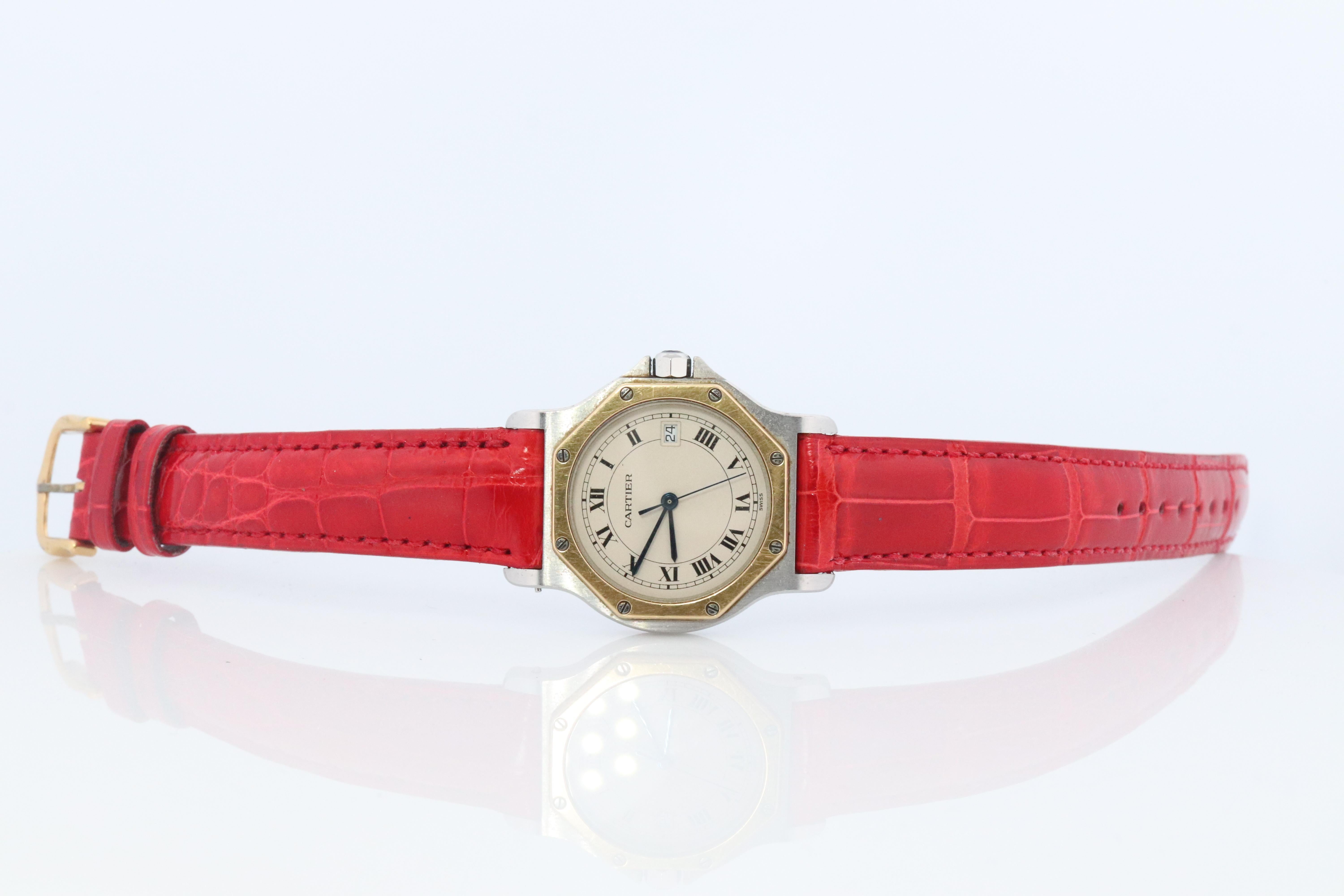 Cartier Santos-Uhr im Vintage-Stil. Santos de Cartier Octo 187902 aus Sterling und 18k 1