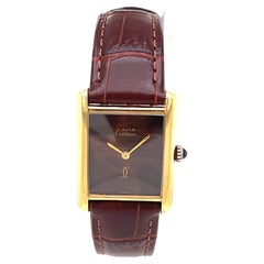 Retro Cartier Sapphire 18 Karat Yellow Gold Vermeil Must de Cartier Tank Watch