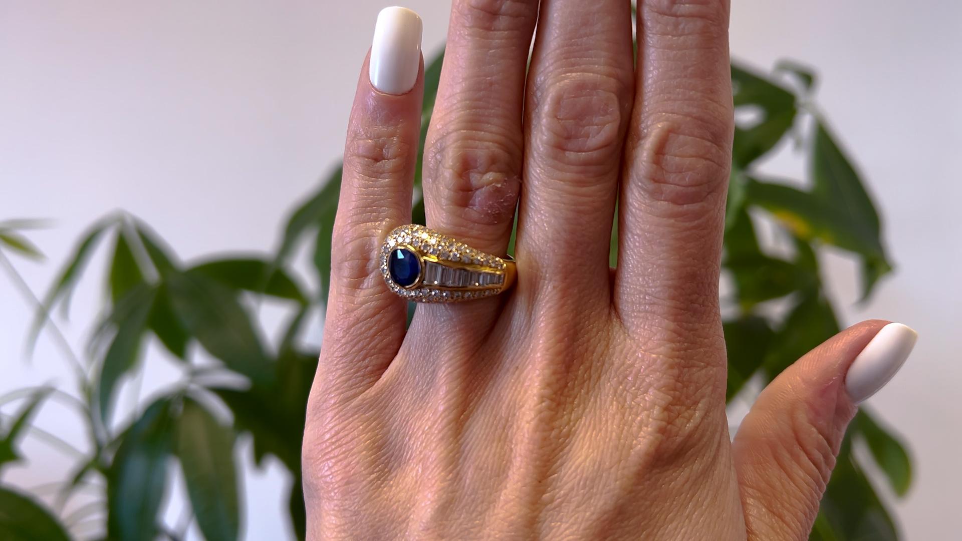 Anillo vintage Cartier de zafiro y diamantes de oro amarillo de 18k Corte mixto