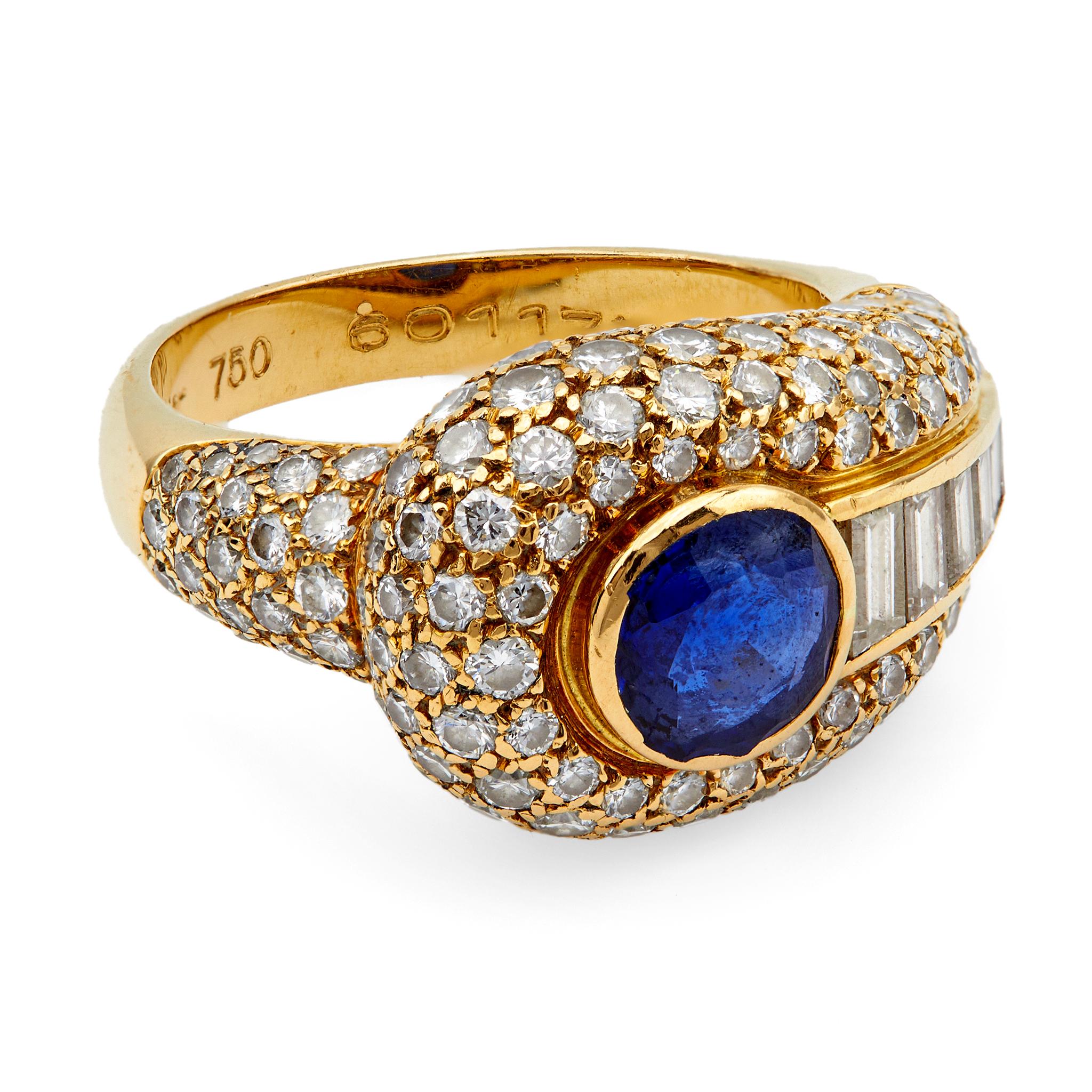 De las mujeres Anillo vintage Cartier de zafiro y diamantes de oro amarillo de 18k