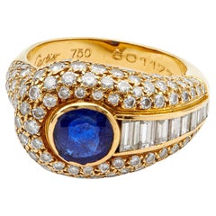 Vintage Cartier Sapphire and Diamond 18k Yellow Gold Ring