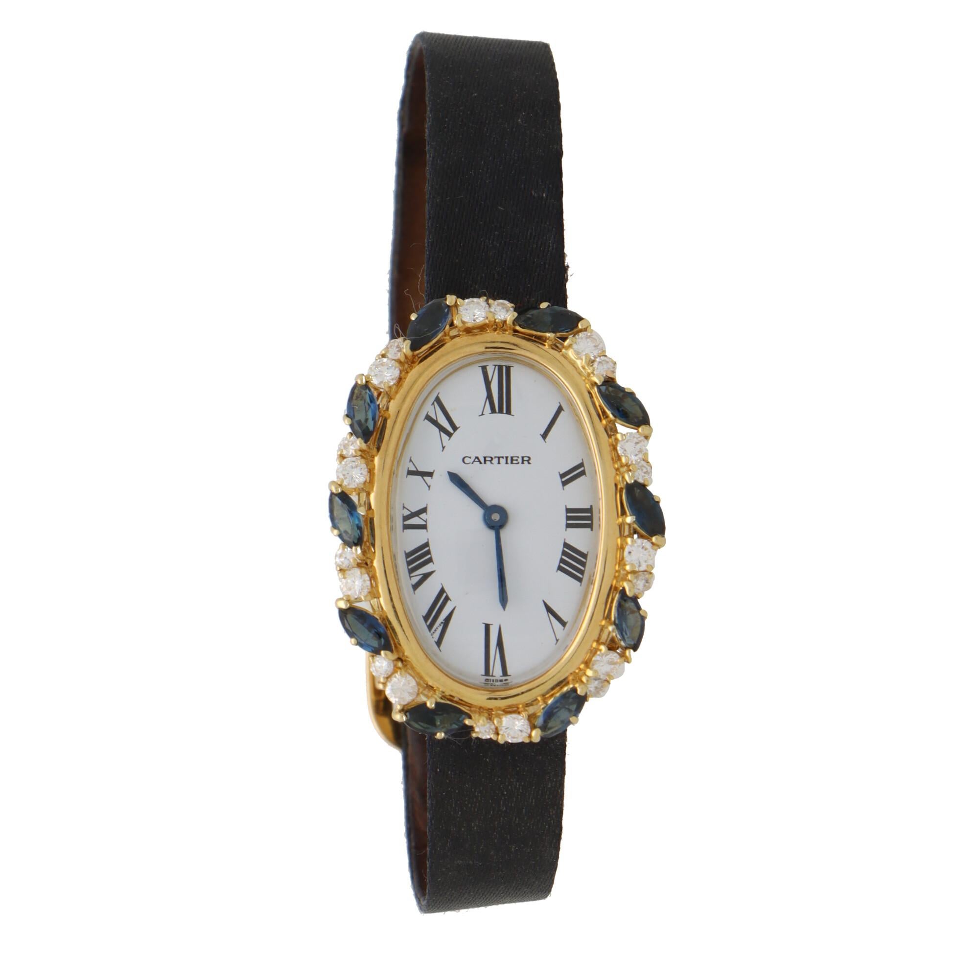 Art Deco Vintage Cartier Sapphire and Diamond Baignoire Dress Watch