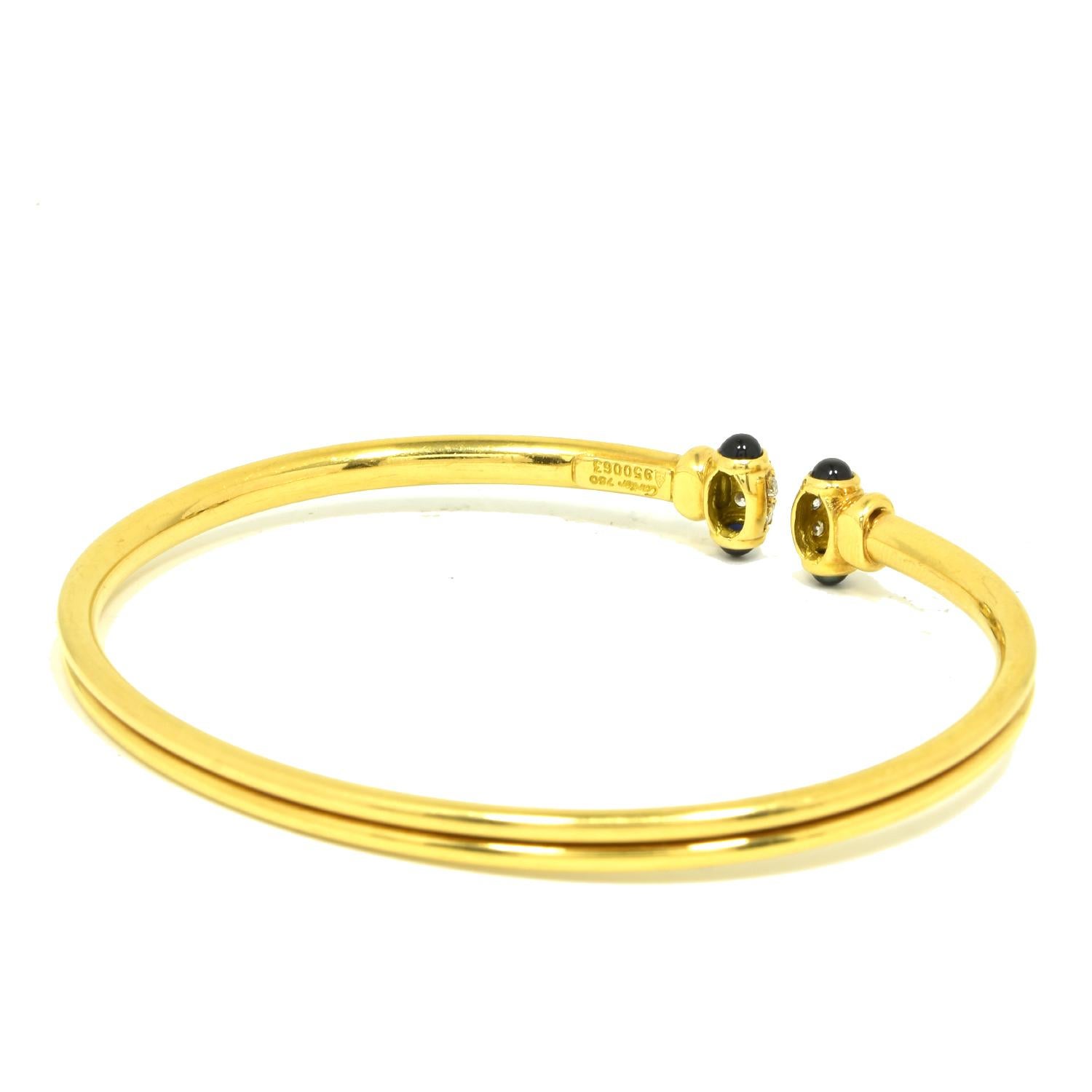 Vintage Cartier Saphir und Diamant Manschette in 18 Karat Gelbgold im Zustand „Hervorragend“ in Miami, FL