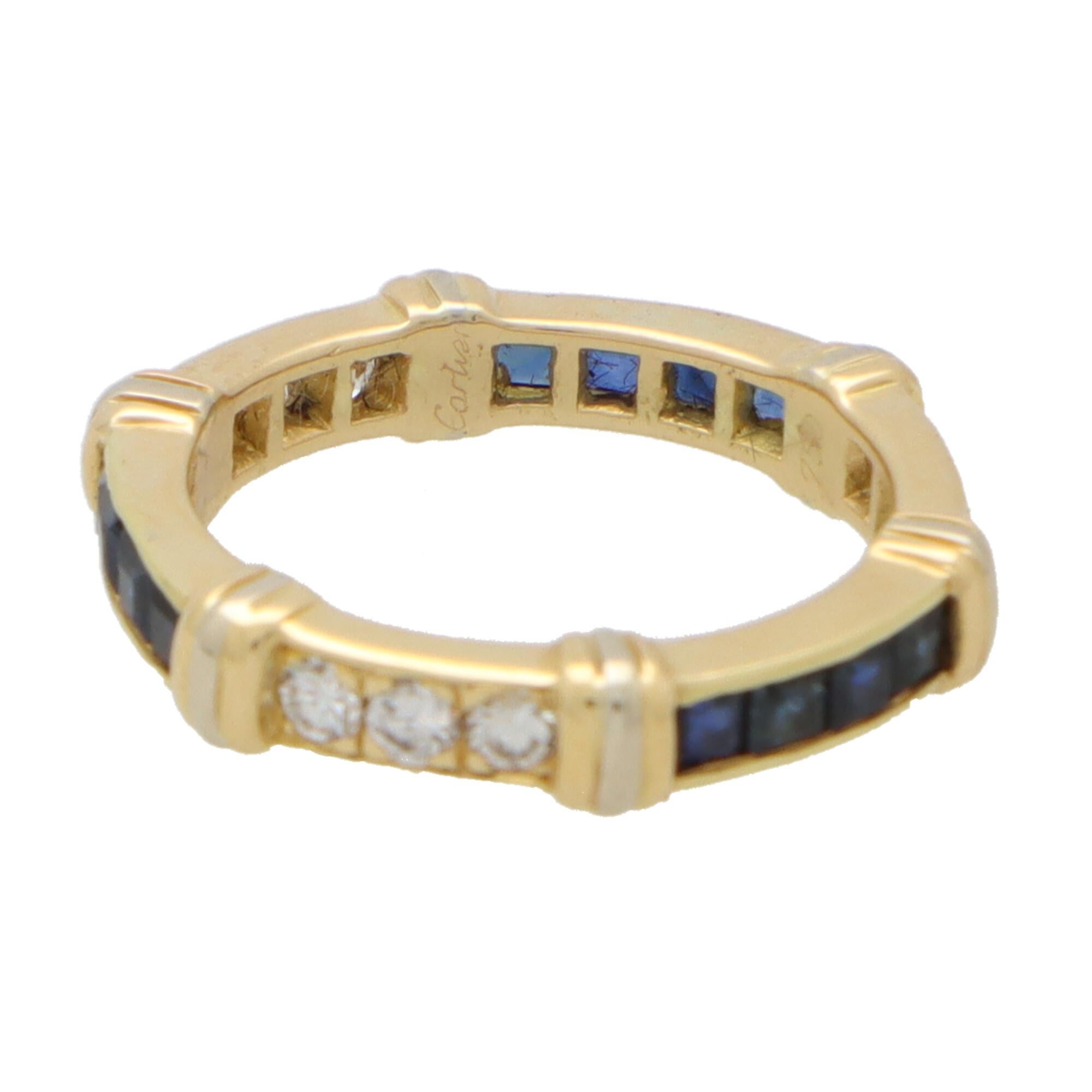 Round Cut Vintage Cartier Sapphire and Diamond Eternity Band Ring Set in 18k Yellow Gold