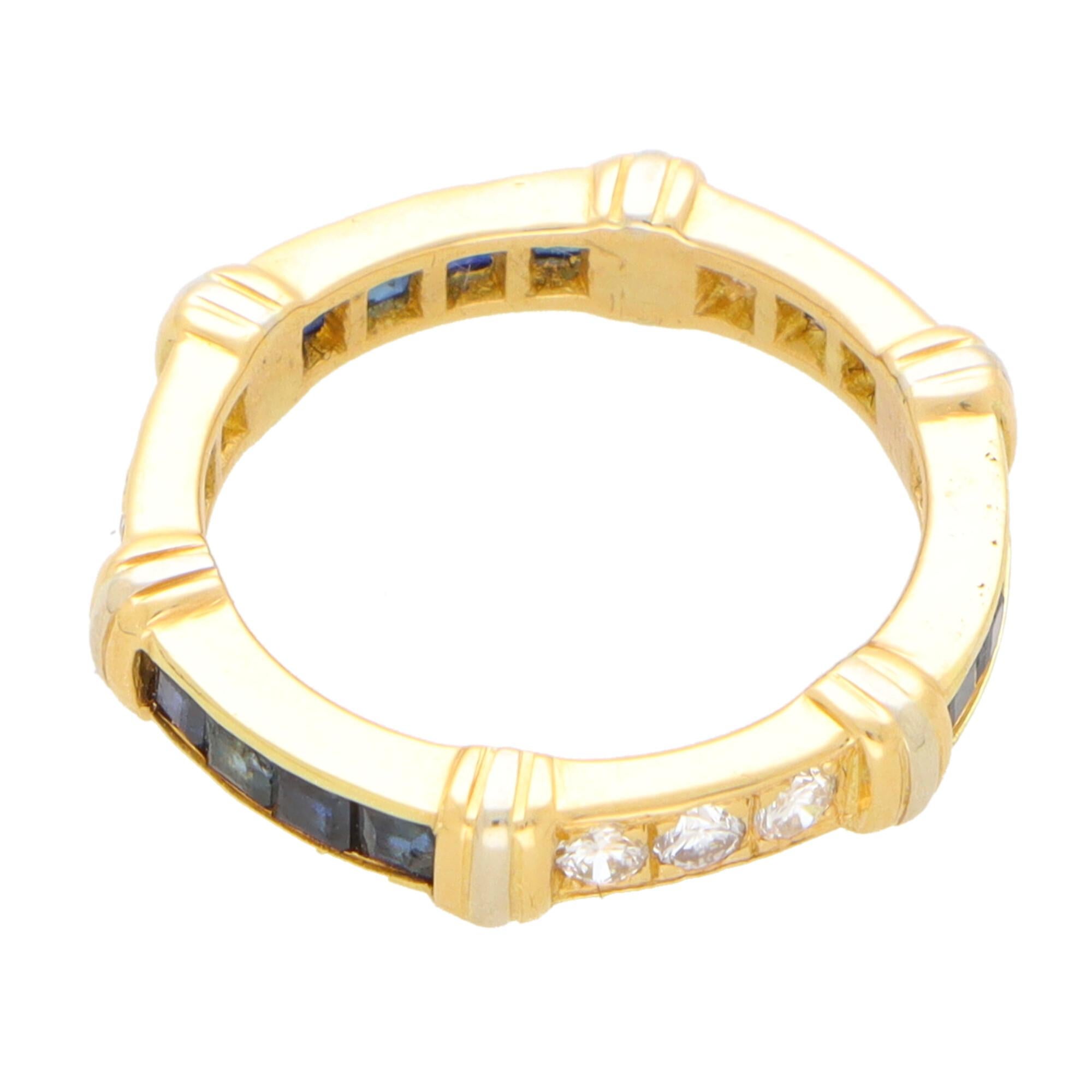 Vintage Cartier Sapphire and Diamond Eternity Band Ring Set in 18k Yellow Gold In Excellent Condition In London, GB