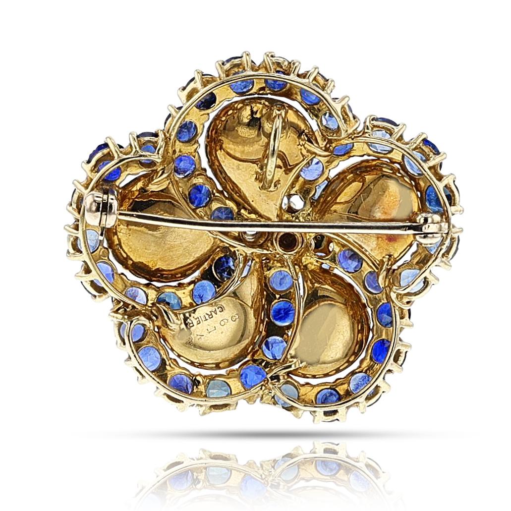 Vintage Cartier Sapphire and Diamond Floral Pendant Brooch and Earring Set In Excellent Condition For Sale In New York, NY