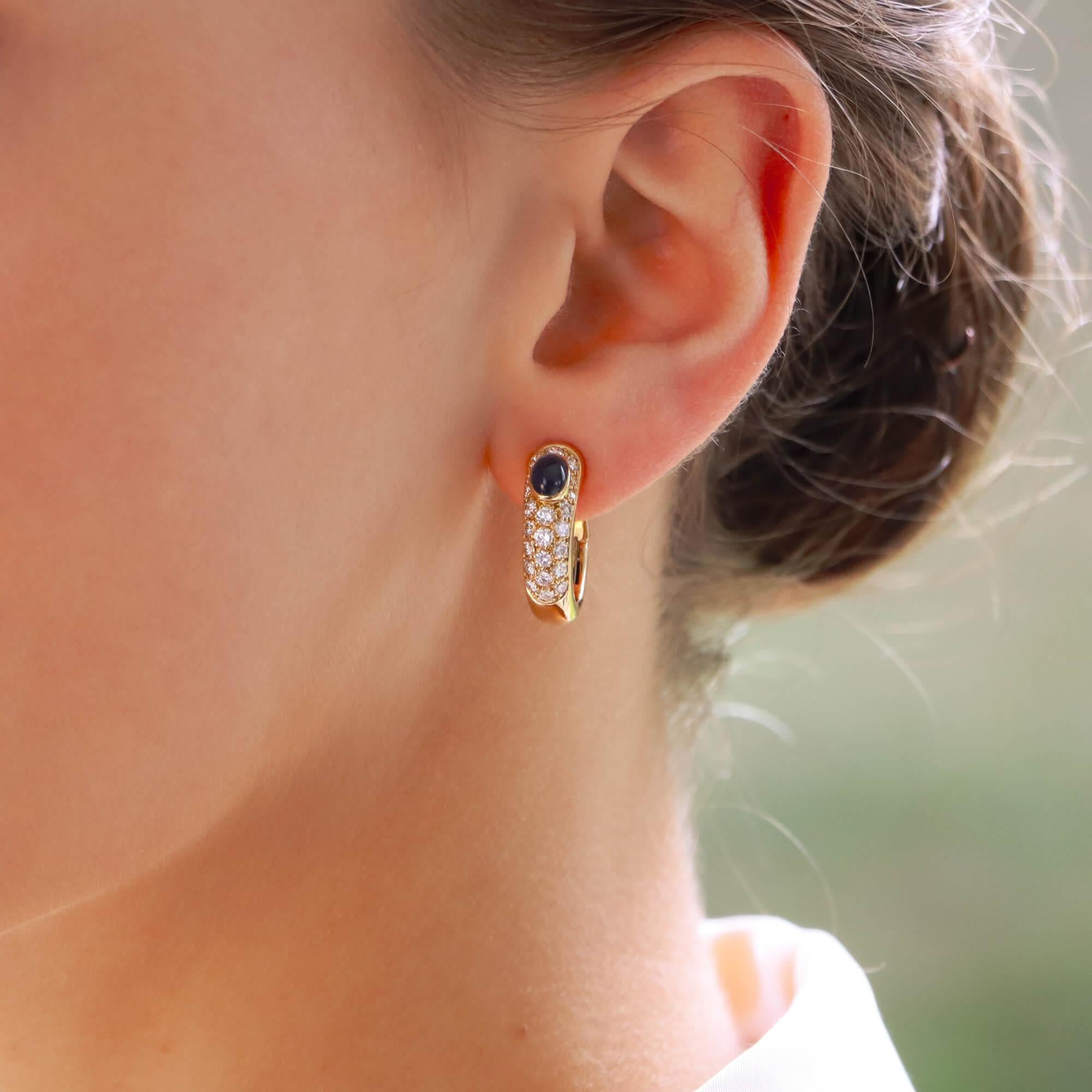 Vintage Cartier Sapphire and Diamond Mimi Earrings Set in 18k Yellow