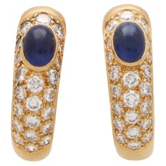 Vintage Cartier Sapphire and Diamond Mimi Earrings Set in 18k Yellow Gold