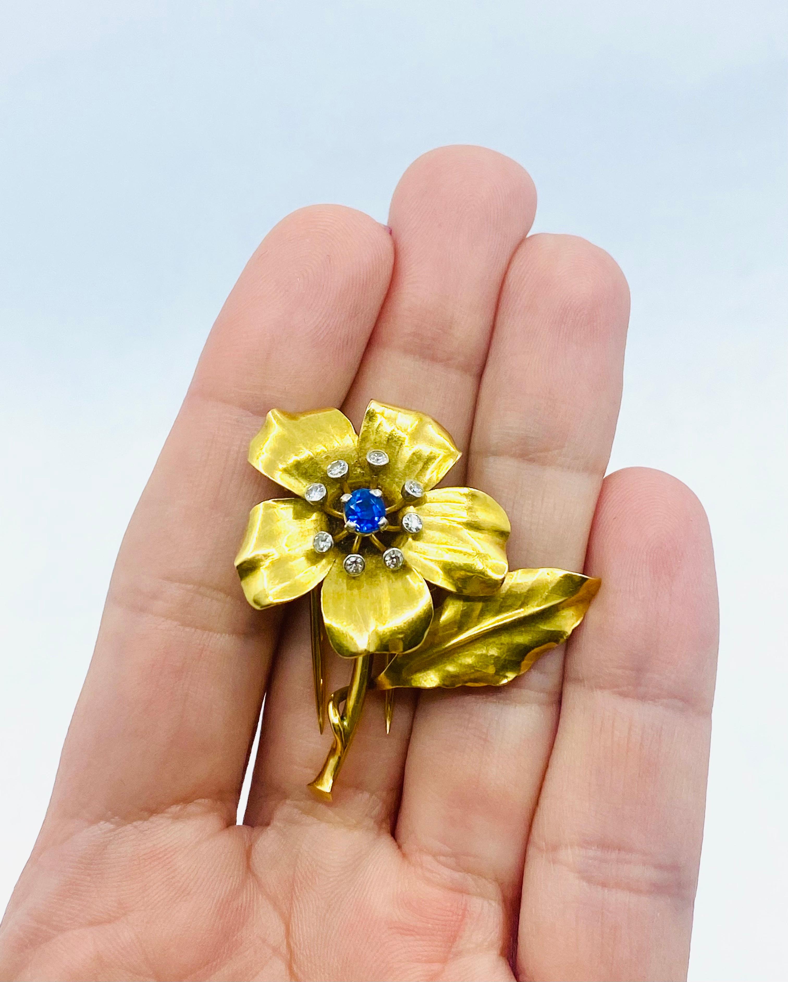 Designer: Cartier
Materials: 18 karat Yellow Gold
Weight:  12.2 grams
Gemstone:  Sapphire, Diamonds
Measurement: 1 5/8