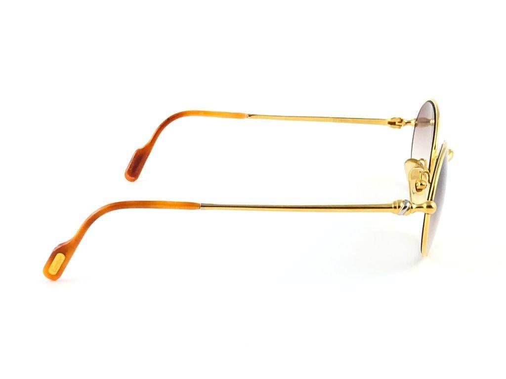 Vintage Cartier Saturne 51 Gold Plated Gradient Brown Lens France 1990 Sunglasse For Sale 3