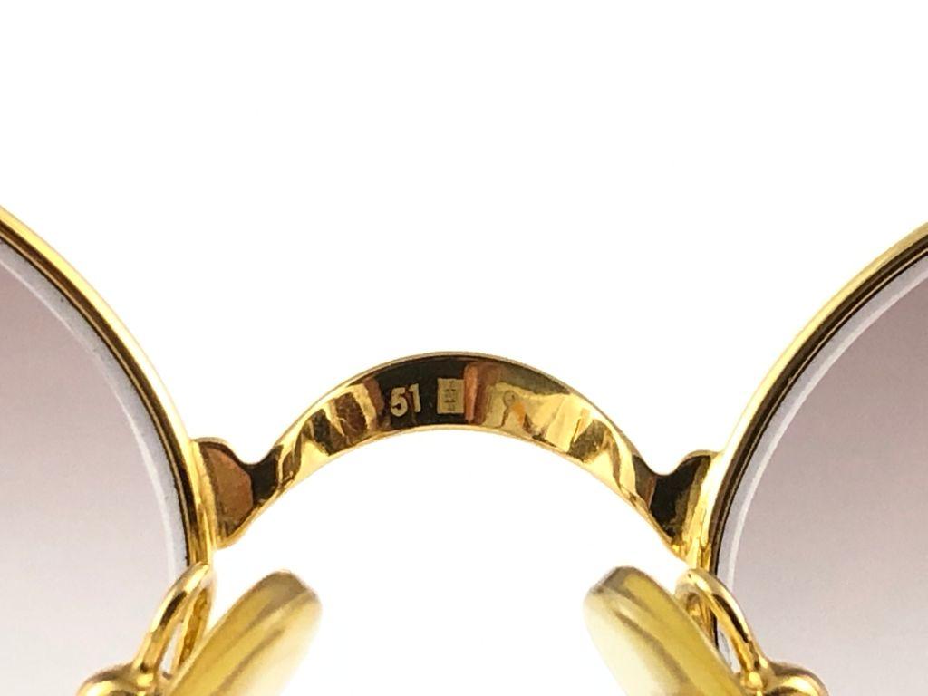 Vintage Cartier Saturne 51 Gold plattiert Gradient Brown Linse Frankreich 1990 Sonnenbrille (Beige) im Angebot
