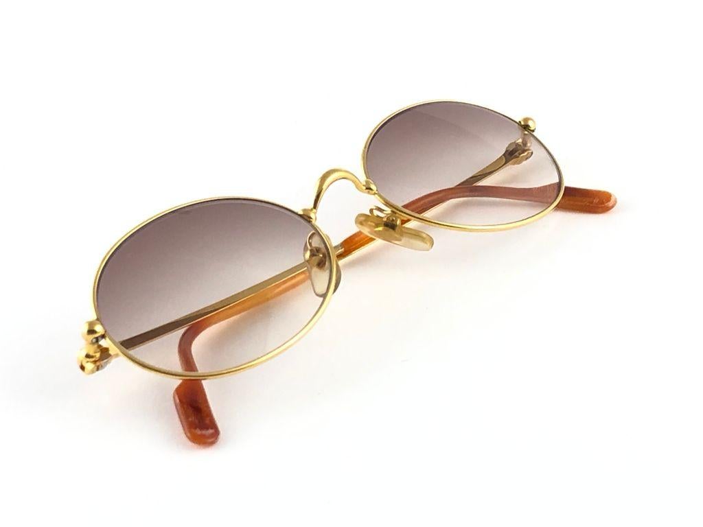 Women's or Men's Vintage Cartier Saturne 51 Gold Plated Gradient Brown Lens France 1990 Sunglasse