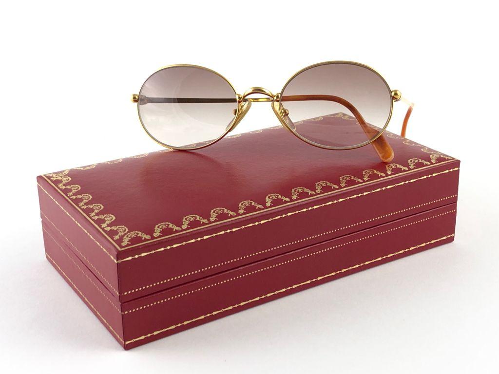 Vintage Cartier Saturne 51 Gold Plated Gradient Brown Lens France 1990 Sunglasse 1