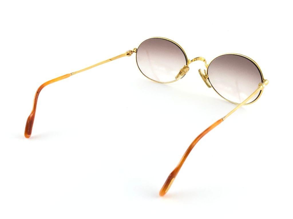 Vintage Cartier Saturne 51 Gold Plated Gradient Brown Lens France 1990 Sunglasse For Sale 2