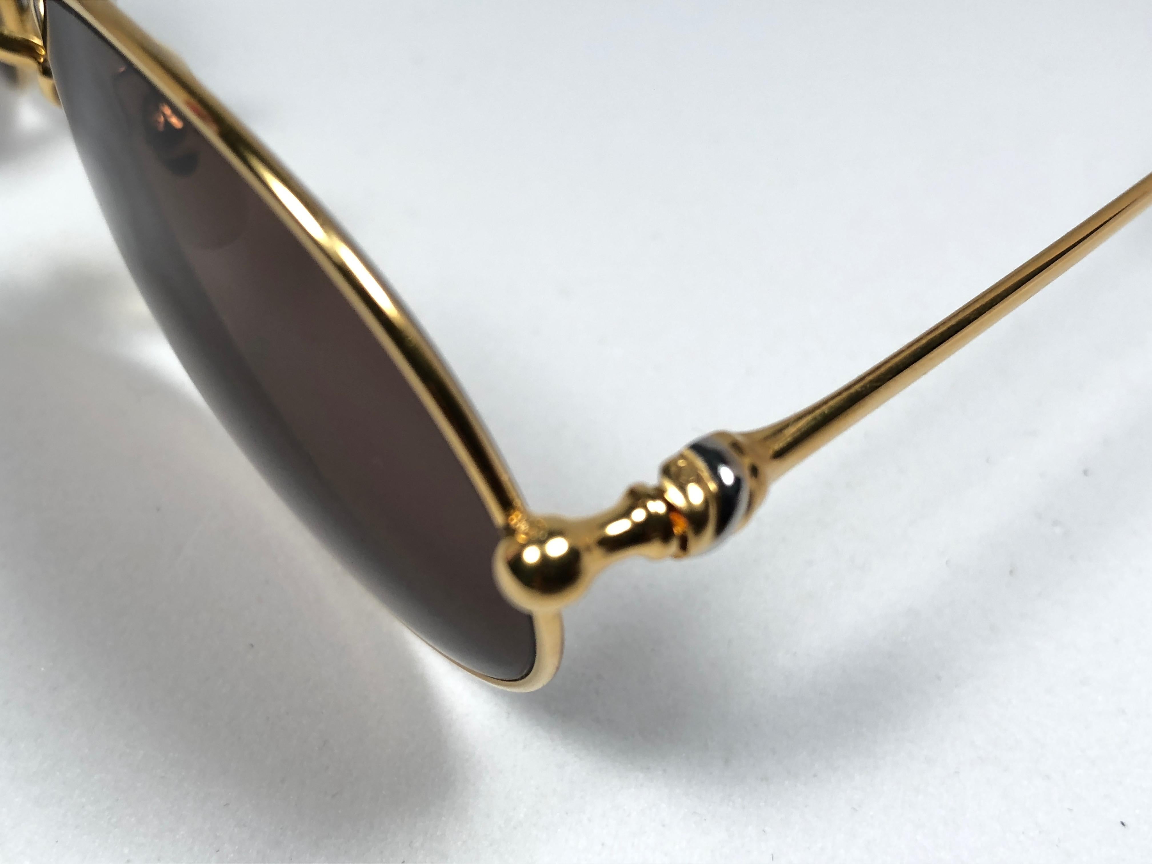 Women's or Men's Vintage Cartier Saturne 53MM Gold Plated Solid Brown Lens France 1990 Sunglasse
