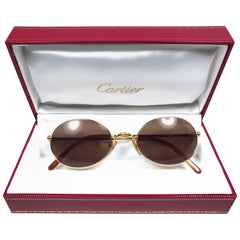 Vintage Cartier Saturne 53MM Gold Plated Solid Brown Lens France 1990 Sunglasse