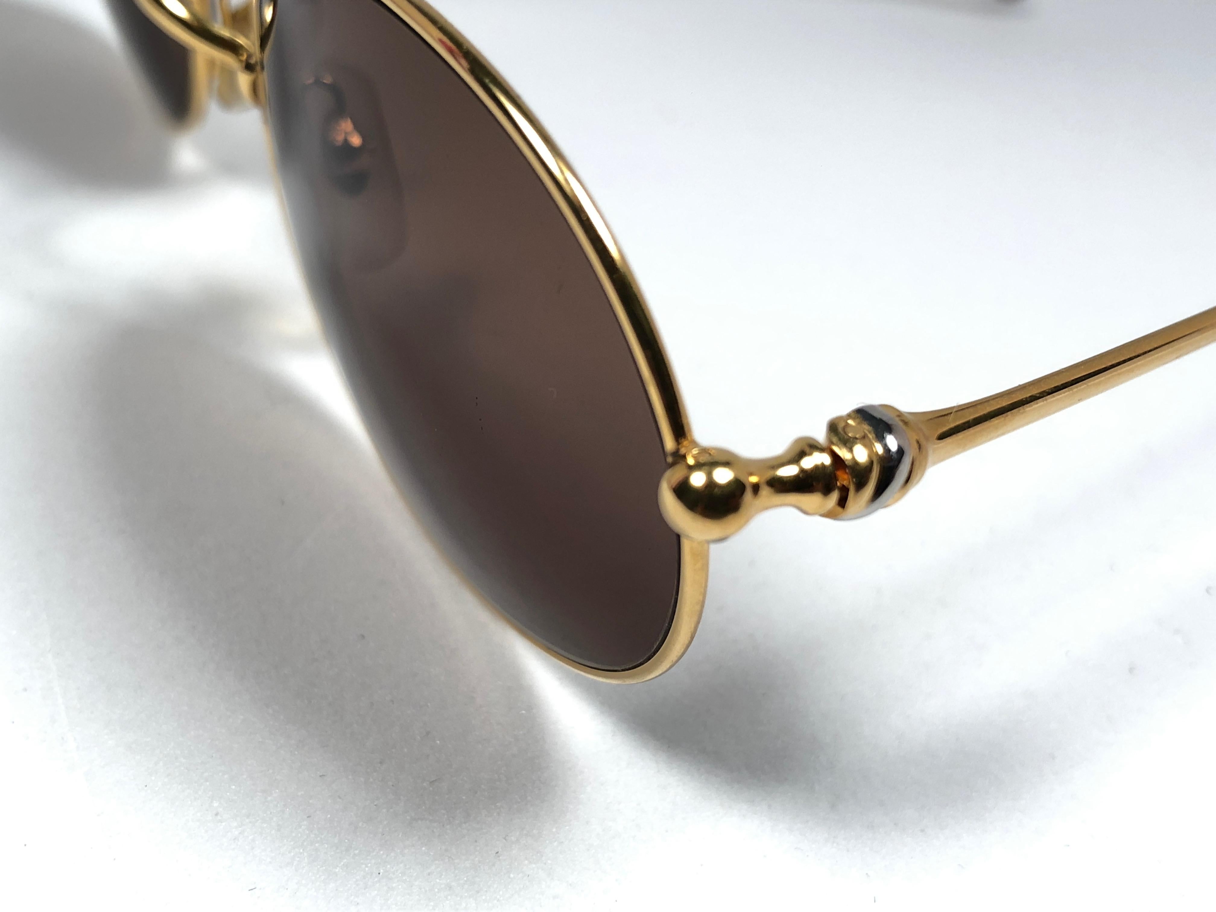Women's or Men's Vintage Cartier Saturne Gold Plated Solid Brown Lens France 1990 Sunglasse