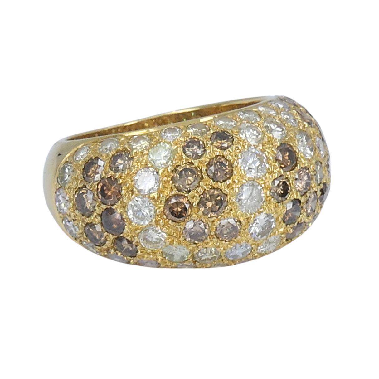 Taglio brillante Anello Cartier Sauvage d'epoca in oro bianco marrone con pavé di diamanti a cupola in vendita