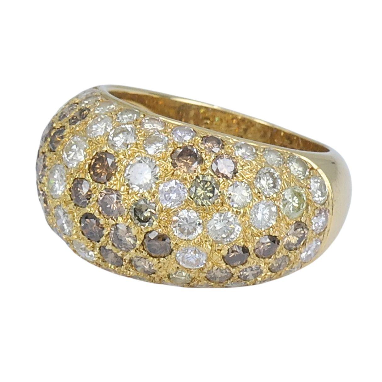 Anello Cartier Sauvage d'epoca in oro bianco marrone con pavé di diamanti a cupola In condizioni buone in vendita a Beverly Hills, CA