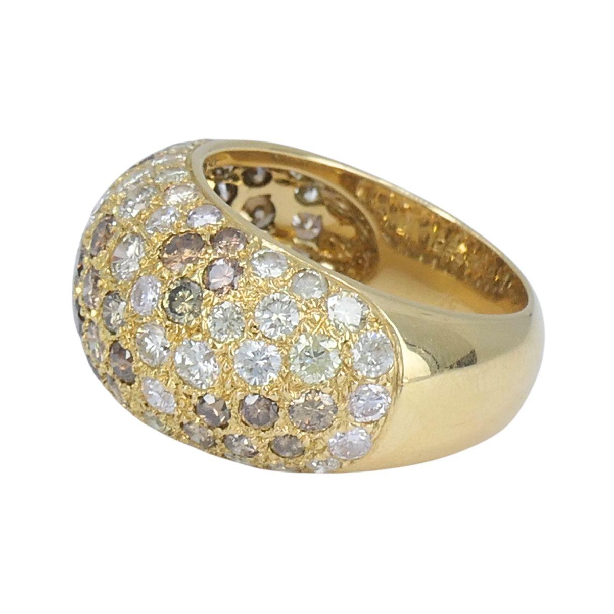 Anello Cartier Sauvage d'epoca in oro bianco marrone con pavé di diamanti a cupola in vendita 2