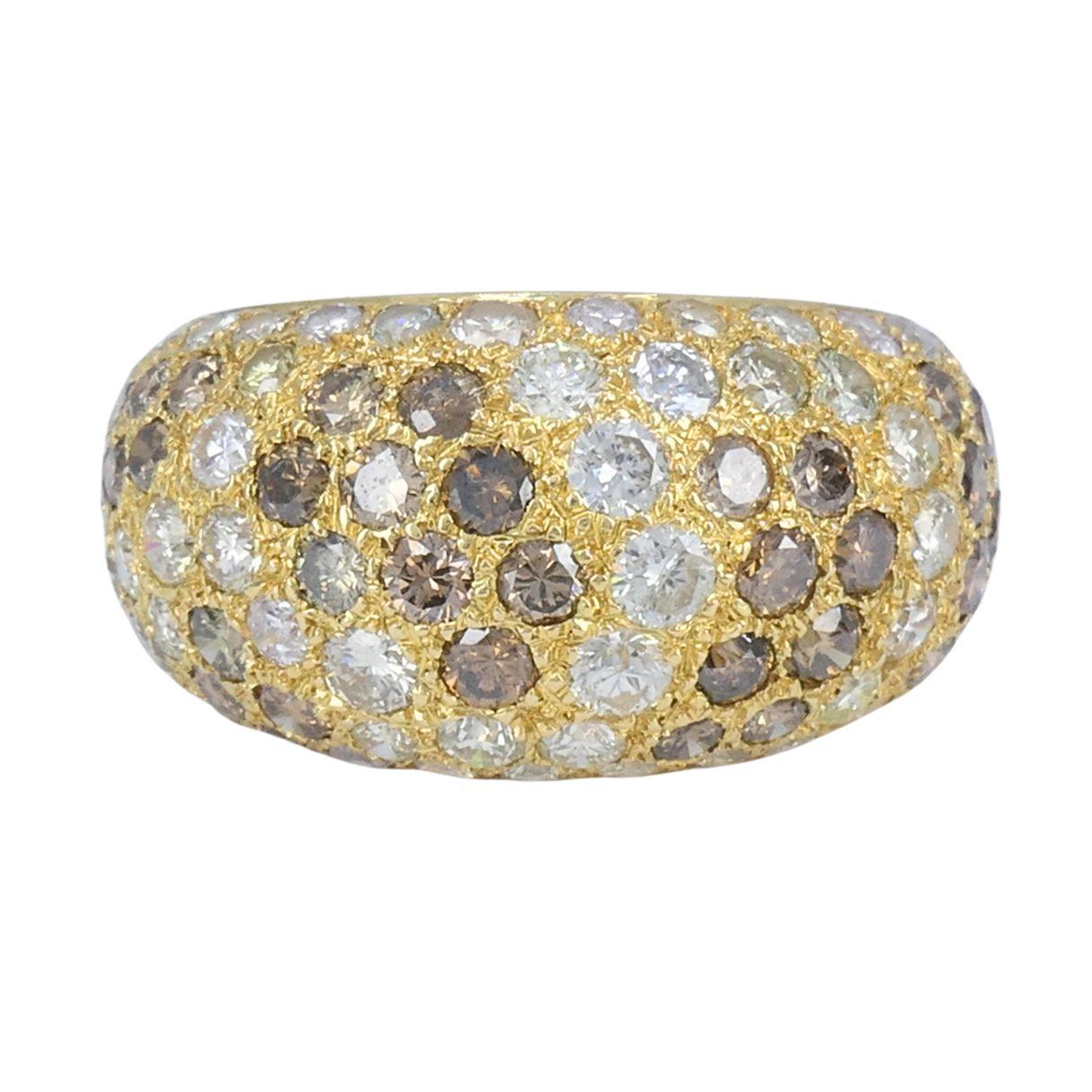 Anello Cartier Sauvage d'epoca in oro bianco marrone con pavé di diamanti a cupola in vendita 3