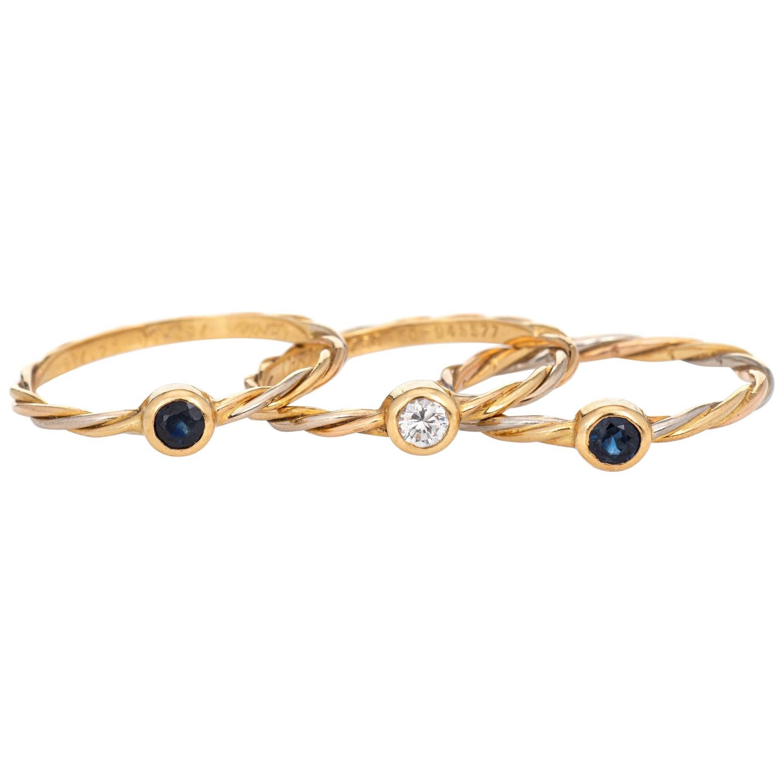 Vintage Cartier Satz von 3 Ringen Diamant Saphir 18 Karat Gelbgold Schmuck