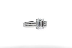 Vintage Cartier Signed 2.11 Carat F VS1 Emerald Cut Trinity  Diamond Solitaire