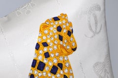 Vintage Cartier Silk Scarf backed in Linen Pillow Sapphire Blue Antique Gold