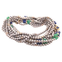 Retro Cartier Silver, Chalcedony and Lapis Necklace in 18 Karat Yellow Gold