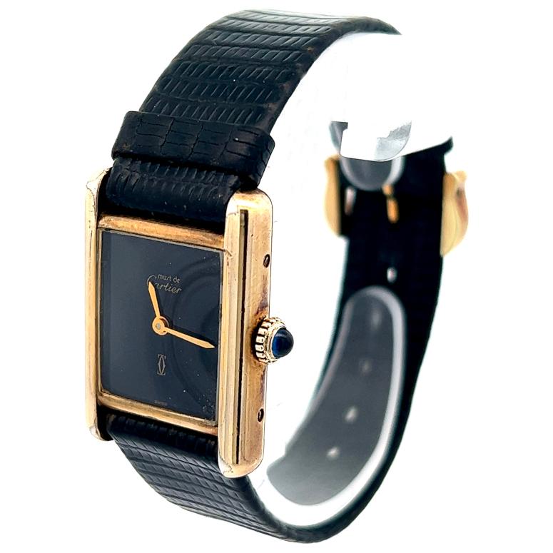 Women's or Men's Vintage Cartier Silver Gold Vermeil Lizard Strap Les Must De Cartier Wristwatch