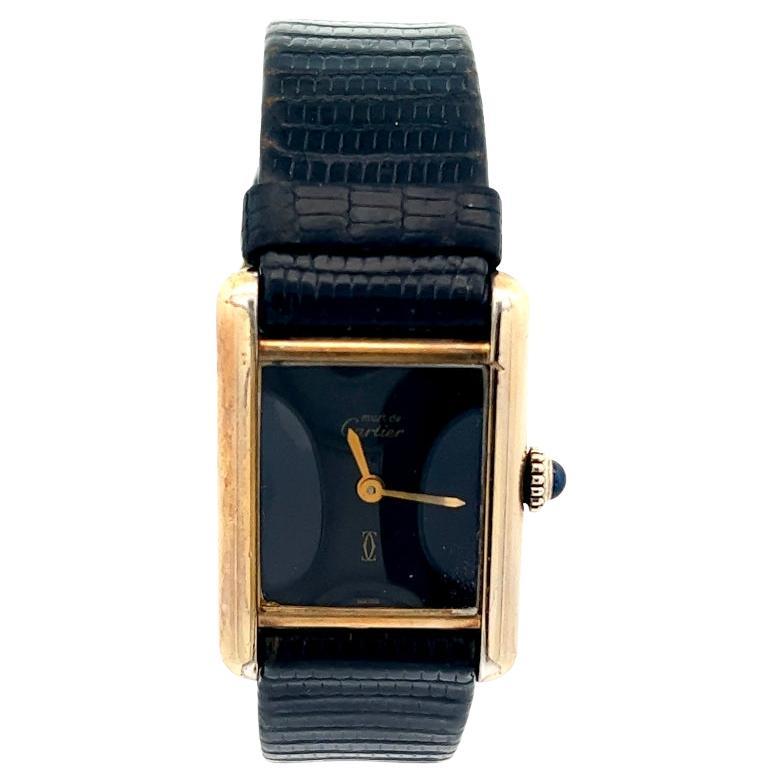 Vintage Cartier Silver Gold Vermeil Lizard Strap Les Must De Cartier Wristwatch