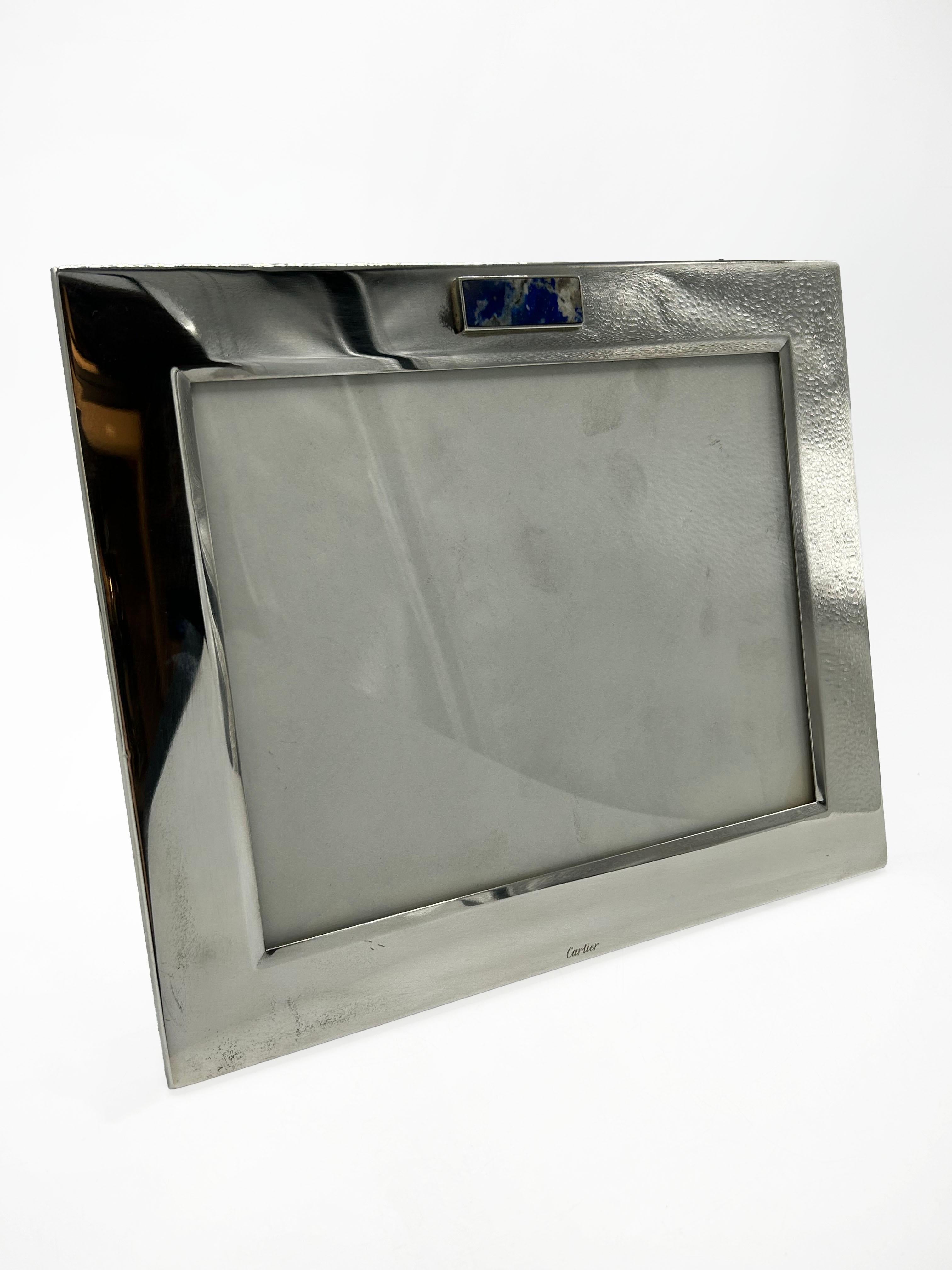 Vintage Cartier Silver Photo Frame with Lapis Lazuli Detail For