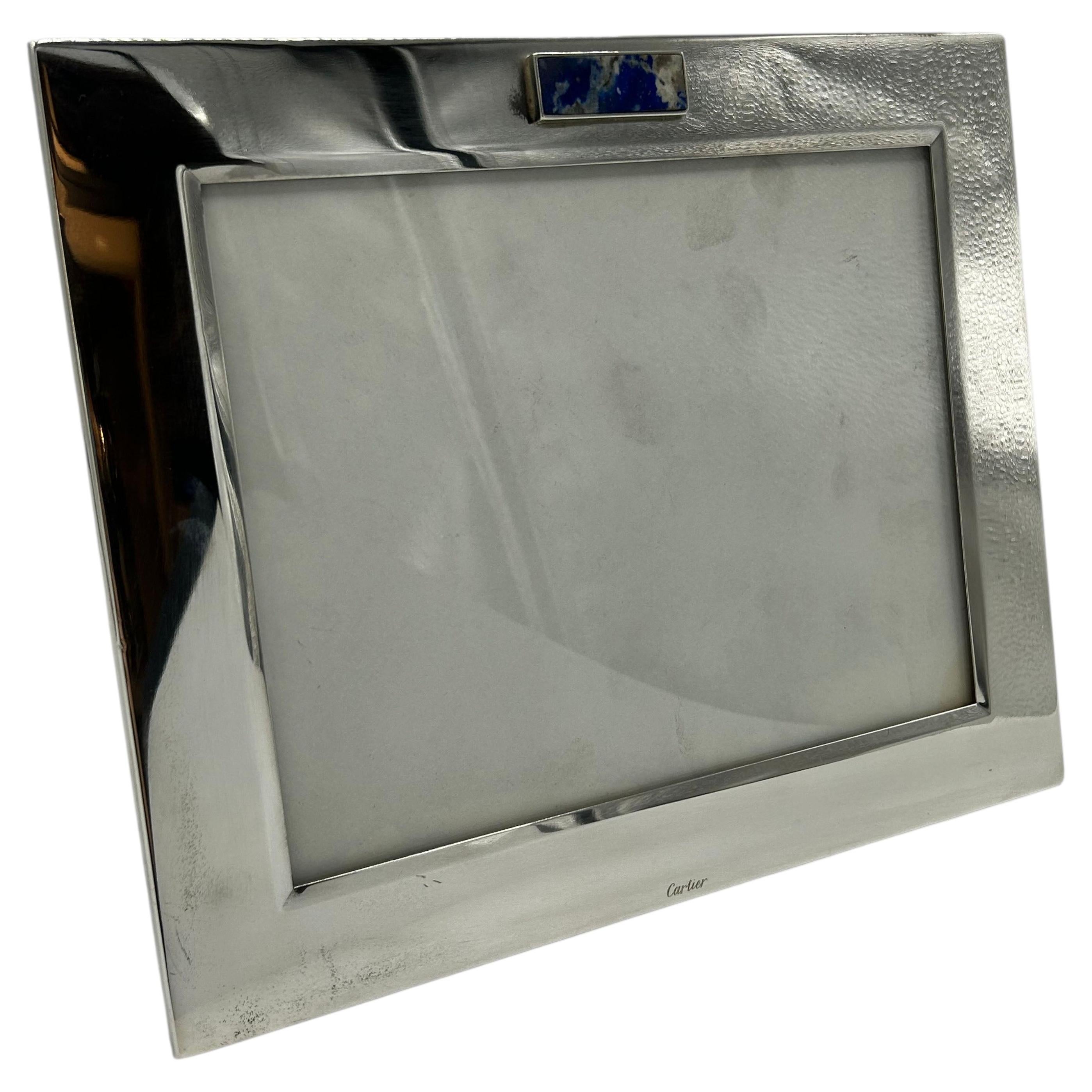 Vintage Cartier Silver Photo Frame with Lapis Lazuli Detail