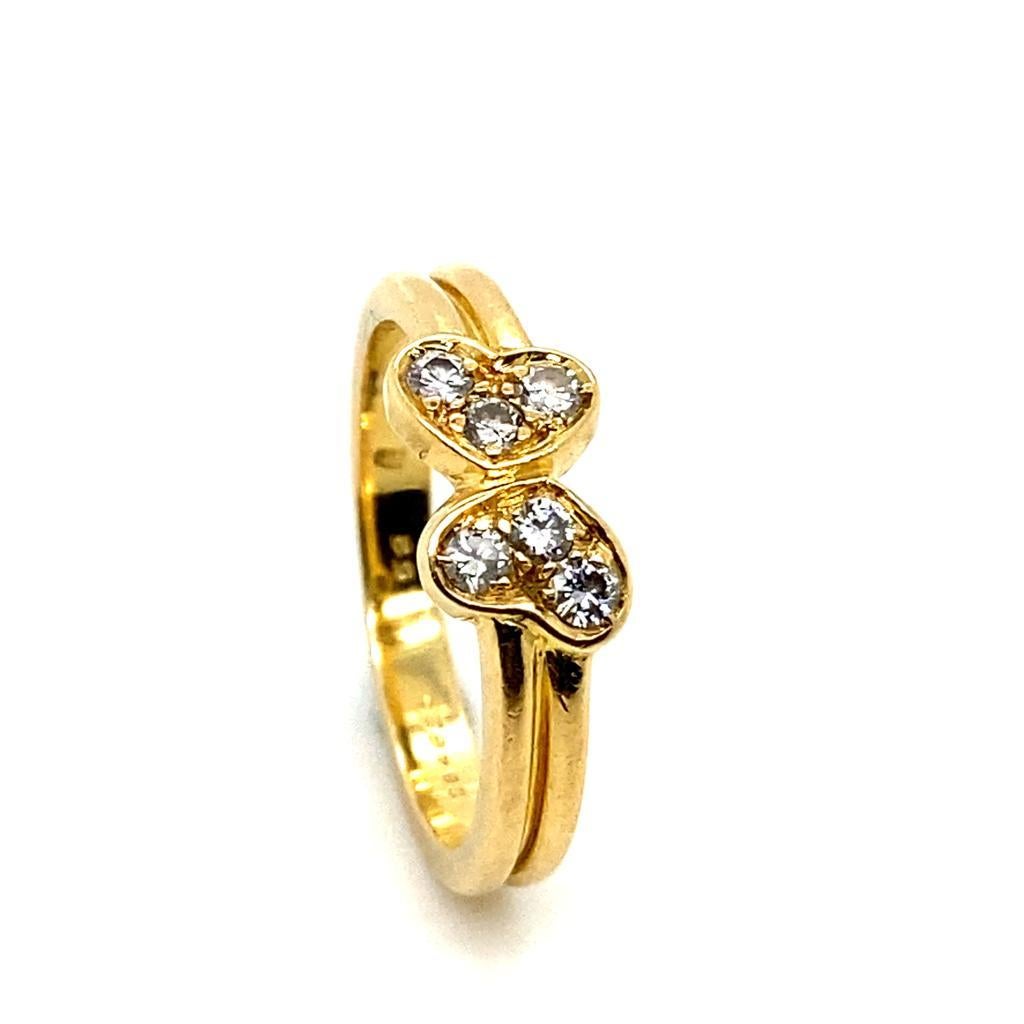 Retro Vintage Cartier Six Stone Diamond Love Heart Ring 18 Karat Yellow Gold For Sale