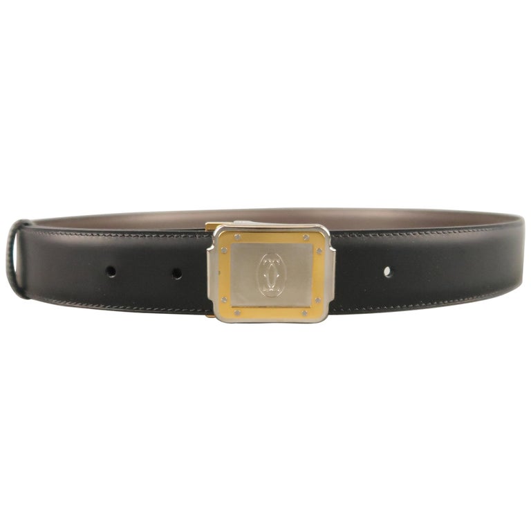 Vintage CARTIER Size 30 Black and Brown Reversible Leather  display picture 2