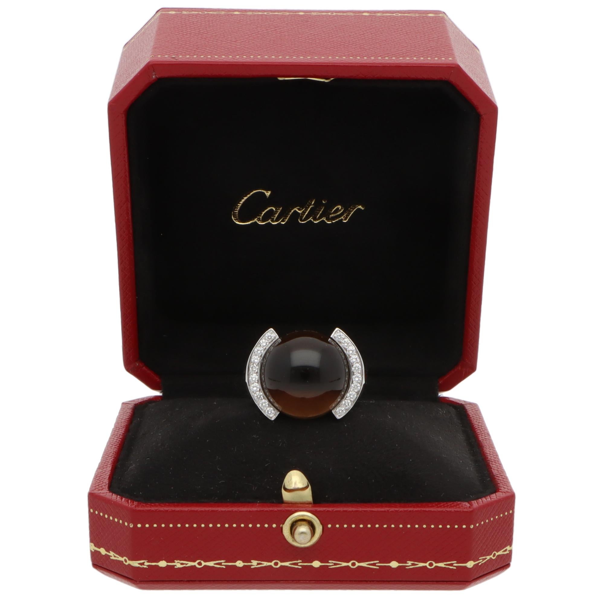 Vintage Cartier Smoky Quartz and Diamond Ring in White Gold en Excelente estado para la venta en London, GB