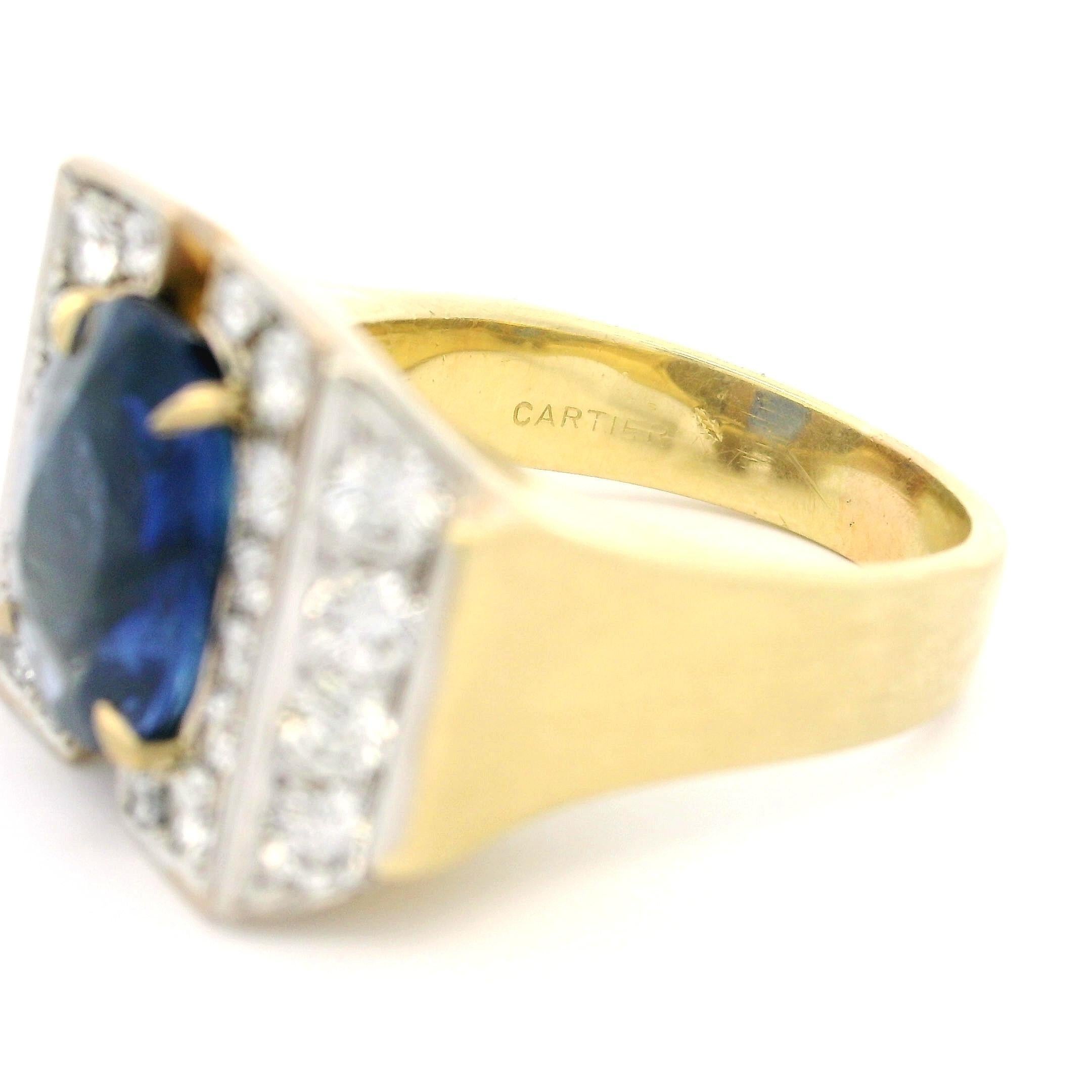 Vintage Cartier Solid Gold 4.64ctw AGL No Heat Oval Sapphire Diamond Ring w/ Box For Sale 5