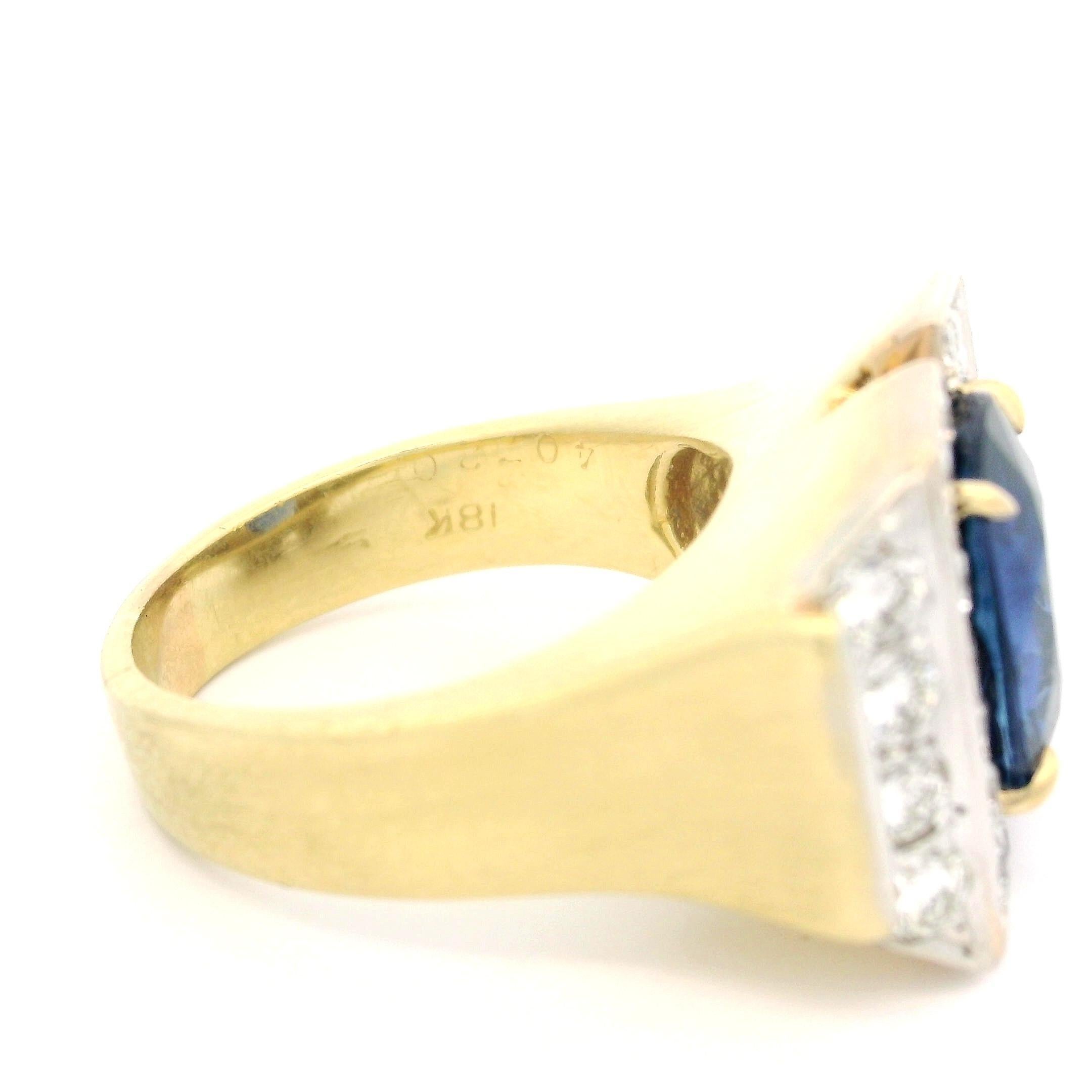 Oval Cut Vintage Cartier Solid Gold 4.64ctw AGL No Heat Oval Sapphire Diamond Ring w/ Box For Sale