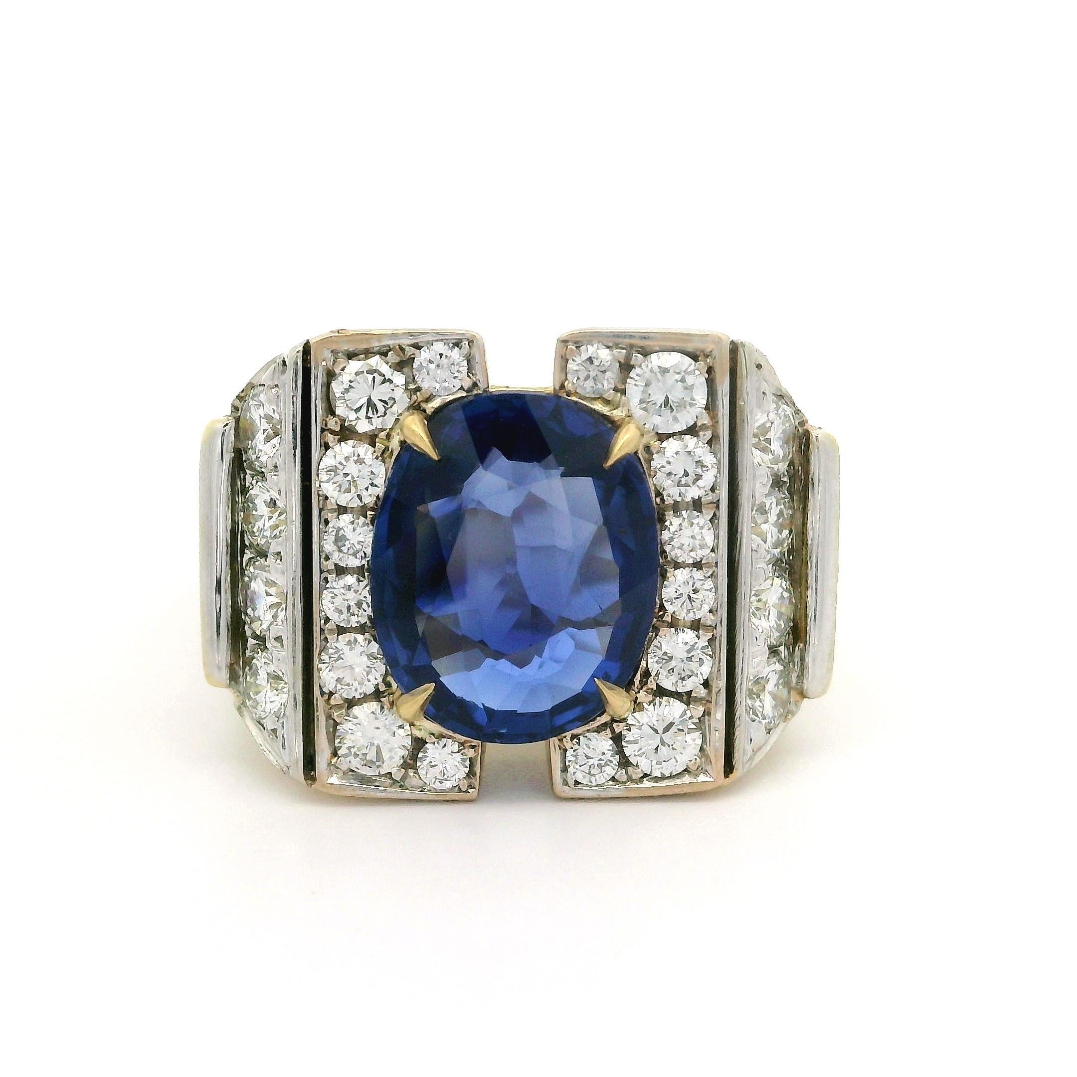 Vintage Cartier Solid Gold 4.64ctw AGL No Heat Oval Sapphire Diamond Ring w/ Box In Excellent Condition For Sale In Montclair, NJ