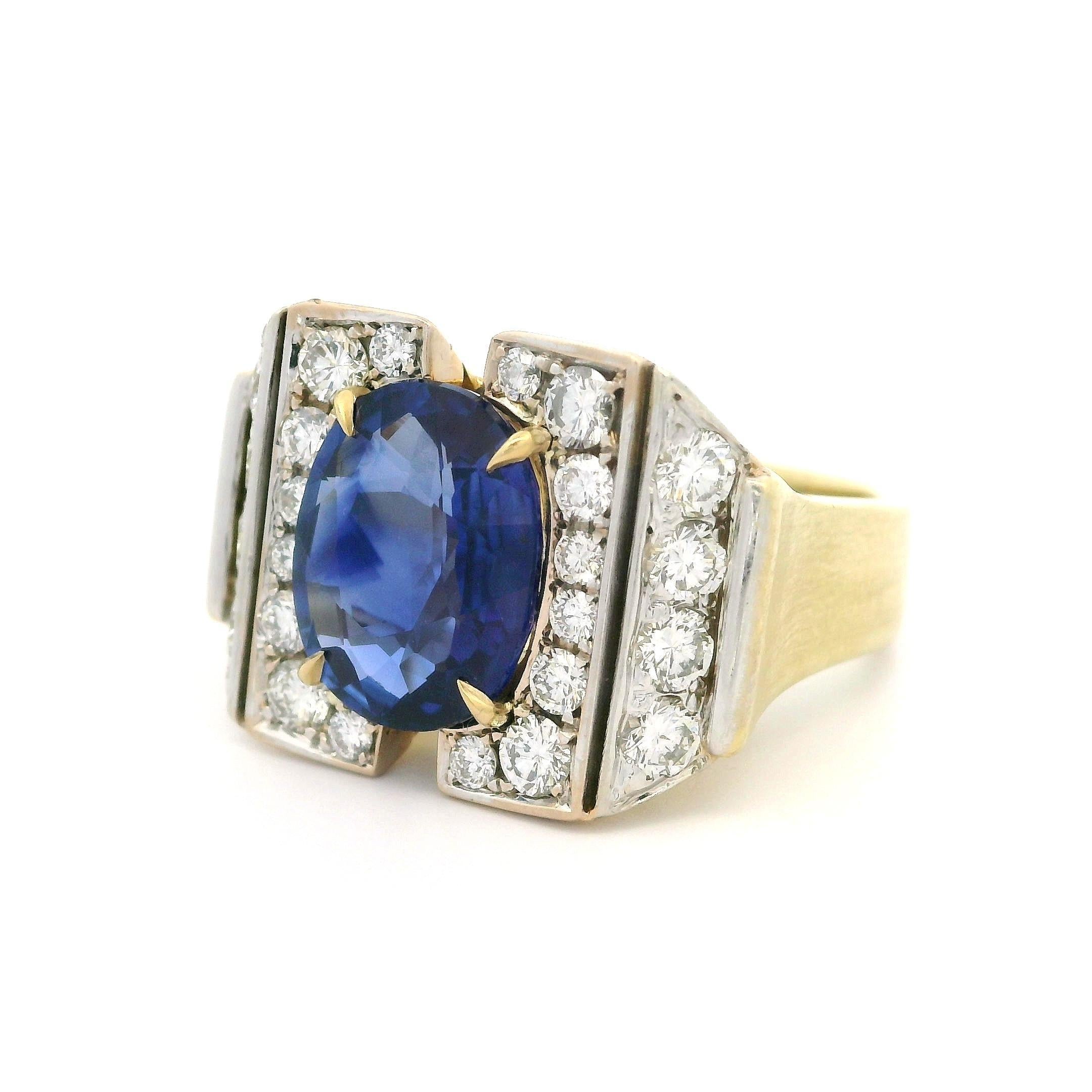 Vintage Cartier Solid Gold 4.64ctw AGL No Heat Oval Sapphire Diamond Ring w/ Box For Sale 1
