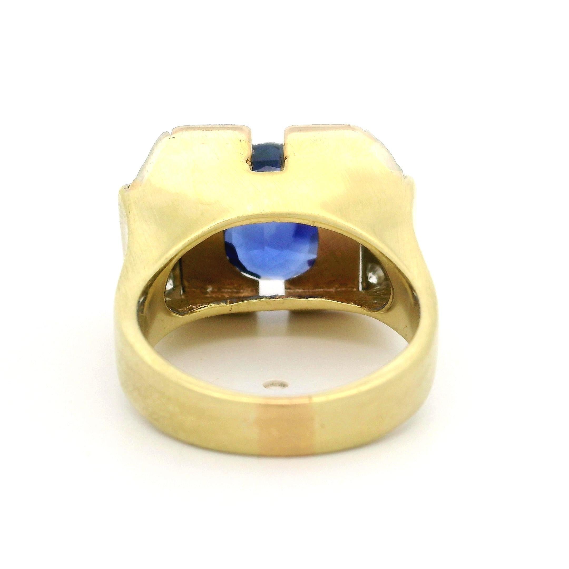 Vintage Cartier Solid Gold 4.64ctw AGL No Heat Oval Sapphire Diamond Ring w/ Box For Sale 3