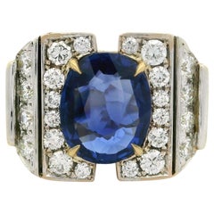 Vintage Cartier Solid Gold 4.64ctw AGL No Heat Oval Sapphire Diamond Ring w/ Box